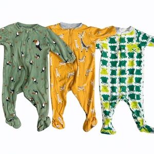 Pekkle Baby Sleeper Bundle | 3 Zip-Up Footies | 6M | Animal Prints | Zipper PJs